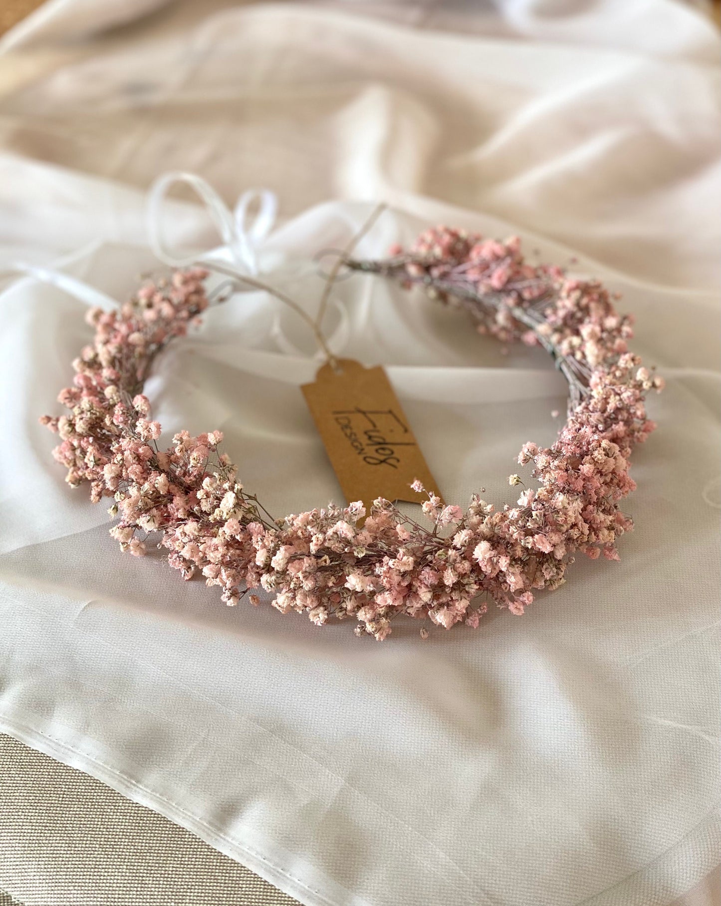 Pink Dried Gypsophila Floral Headband for Bridesmaid