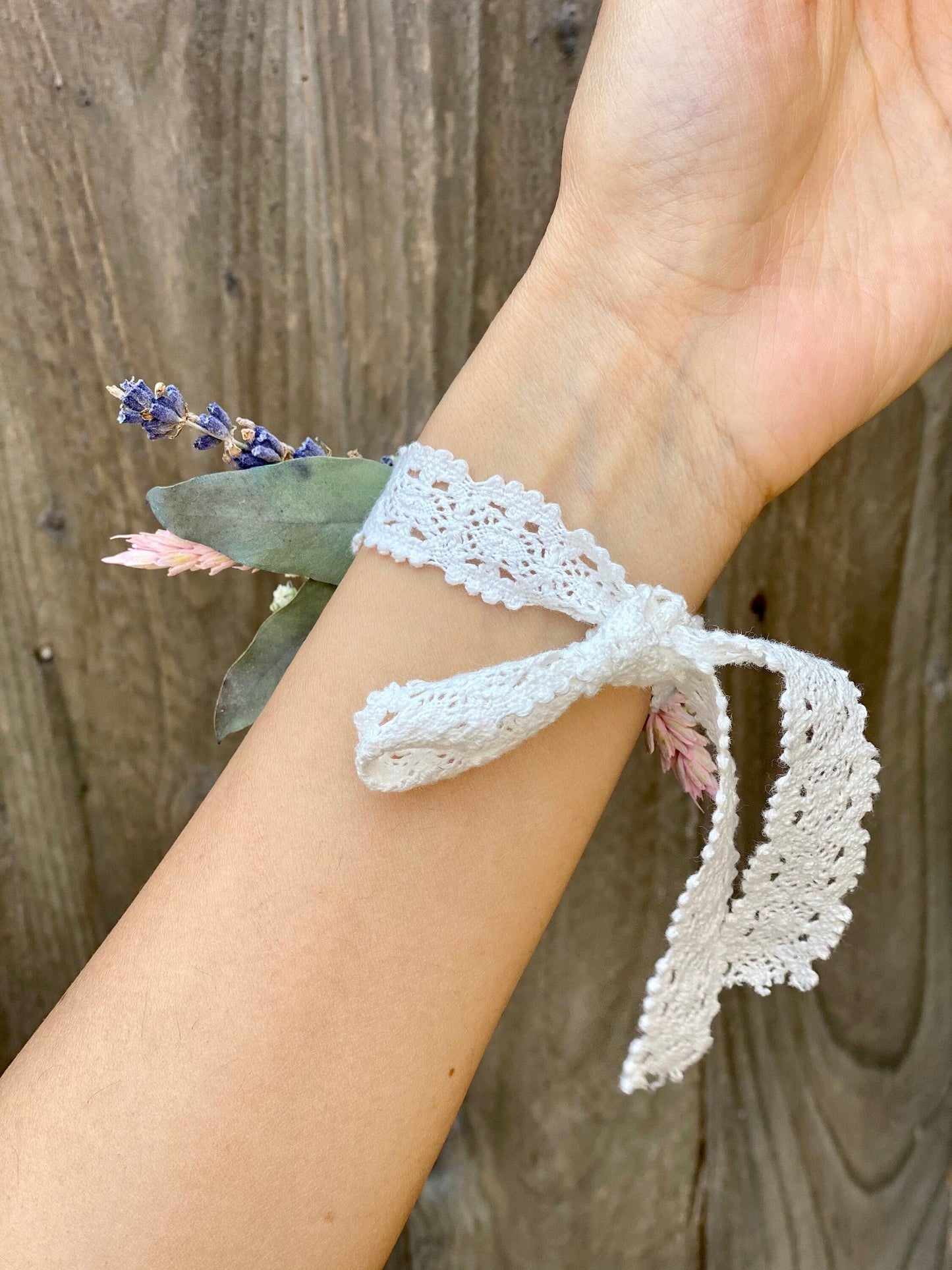 Bridesmaid wrist corsage/wristband with Lavander