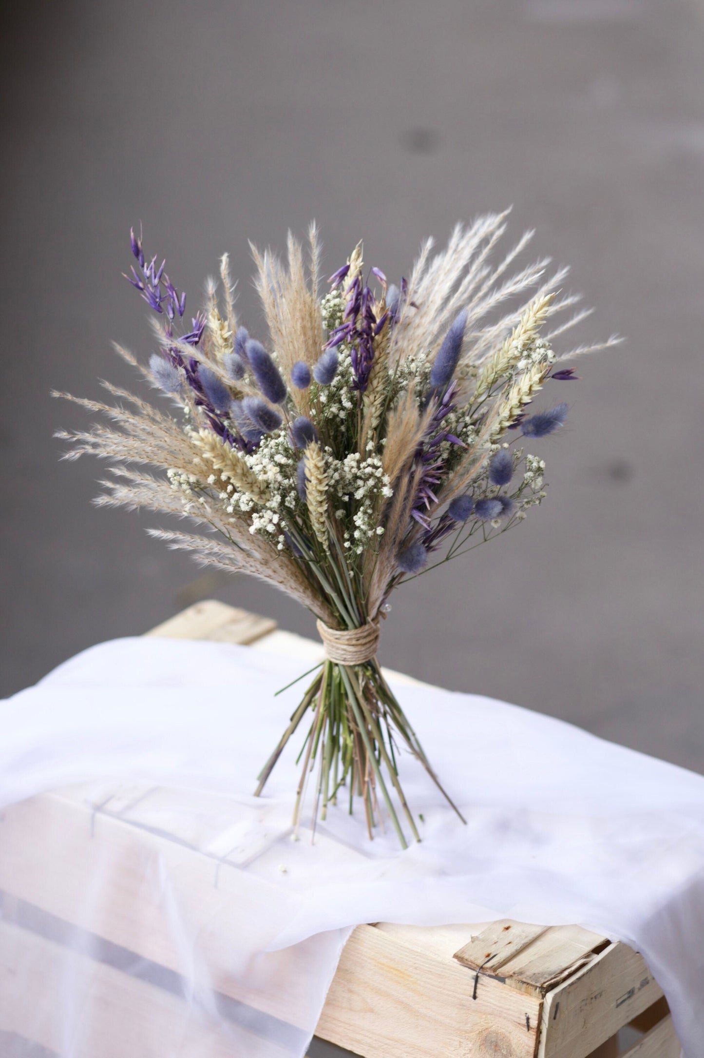 Purple Grass Dried Babies Breath Wedding Bouquet