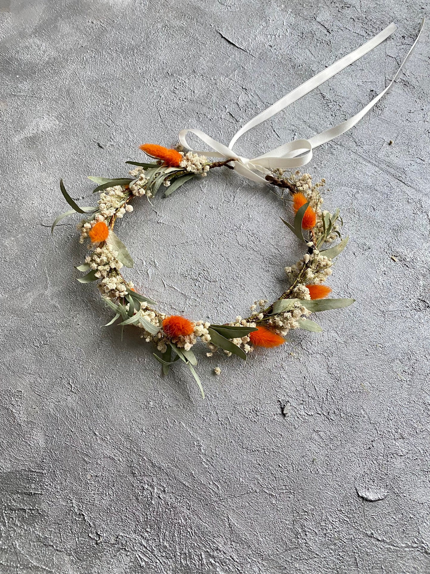 Burnt Orange Wreath for Bride /Bridesmaids/ Flower Girls / Rustic Wedding Flower/ Babys Breath Hair Crown / Floral Head Pieces
