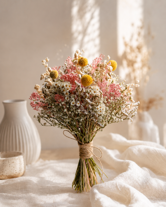 Dusty Pink Meadow Bridal Bouquet and Dried Gypsophila Bouquet