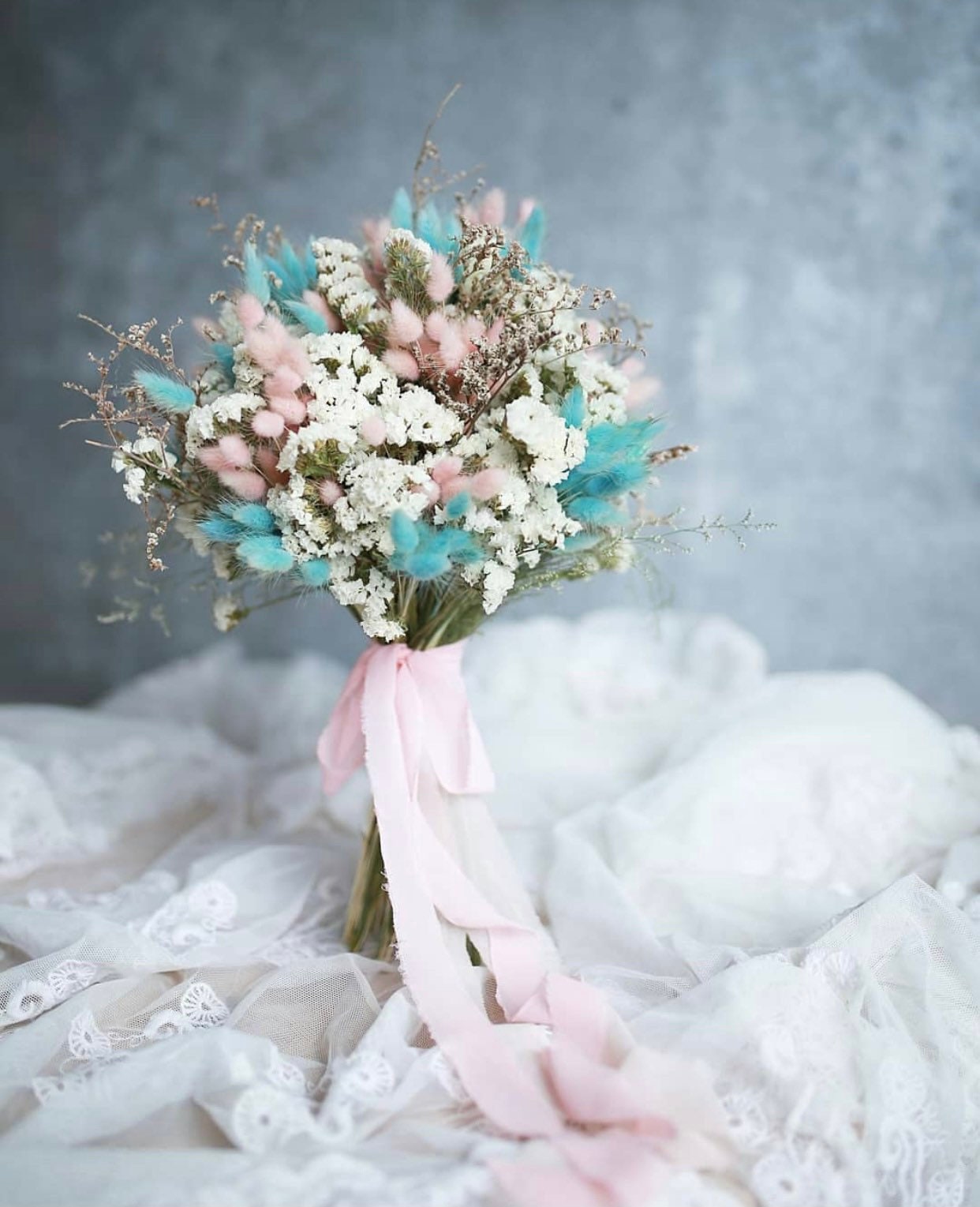 Pink and Blue Summer Bouquet / wildflowers Grass Dried Bouquet