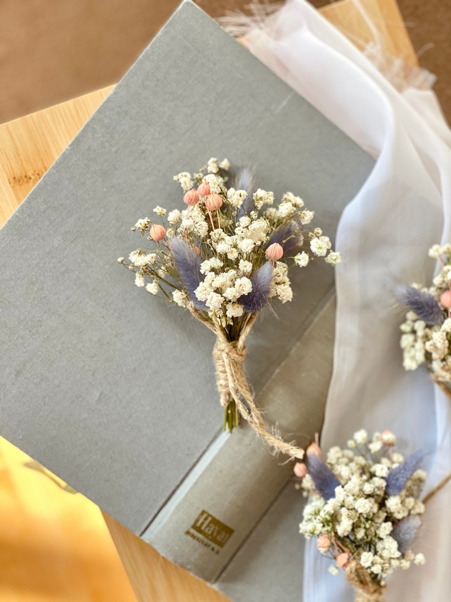 Baby's Breath  Purple Bunny Tail Buttonhole