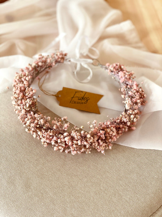 Pink Dried Gypsophila Floral Headband for Bridesmaid