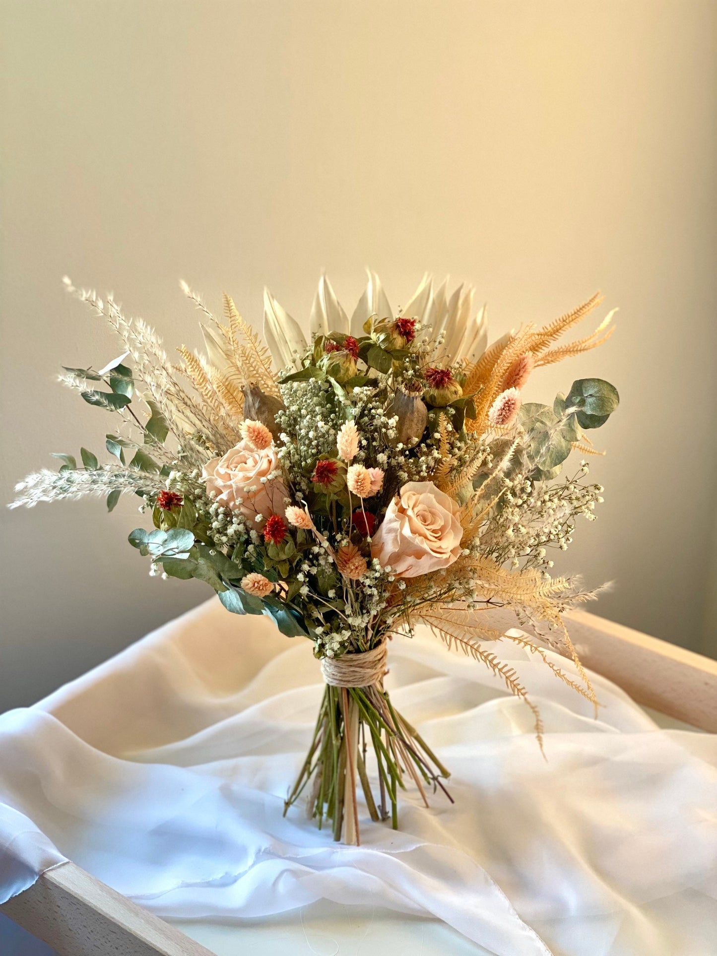 Autumn Terracota Bridal Bouquet/ Gypsophila/Eucalyptus/ Burnt Orange/ Pampas grass/ Preserved Blush Rose / Bridesmaids Gift/ Wedding Flower