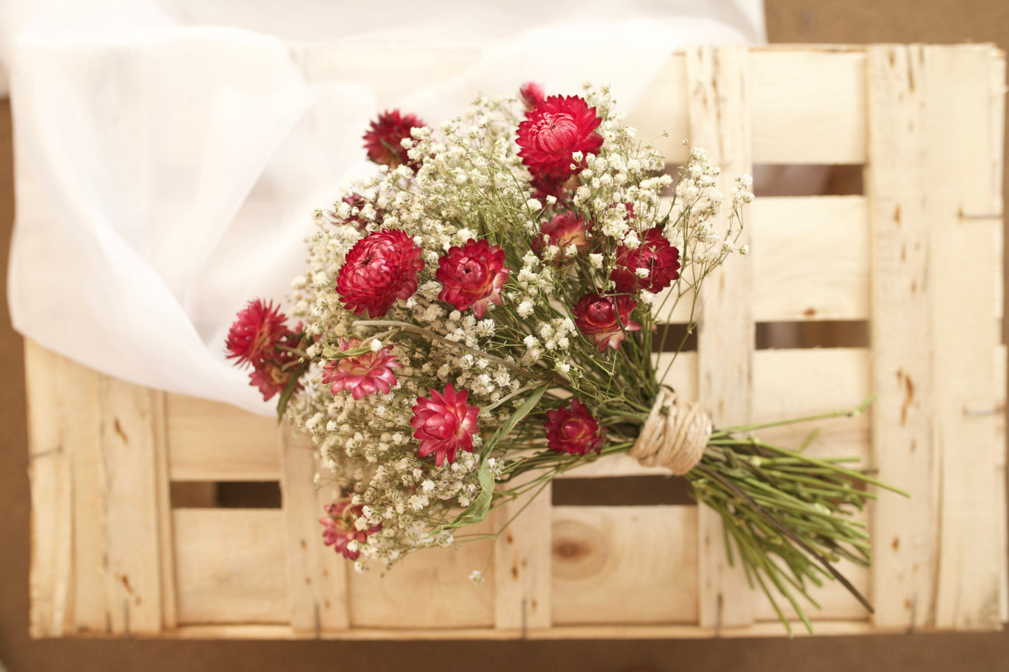 Burgundy Flower and Baby's Breath Vintage Bride Bouquet