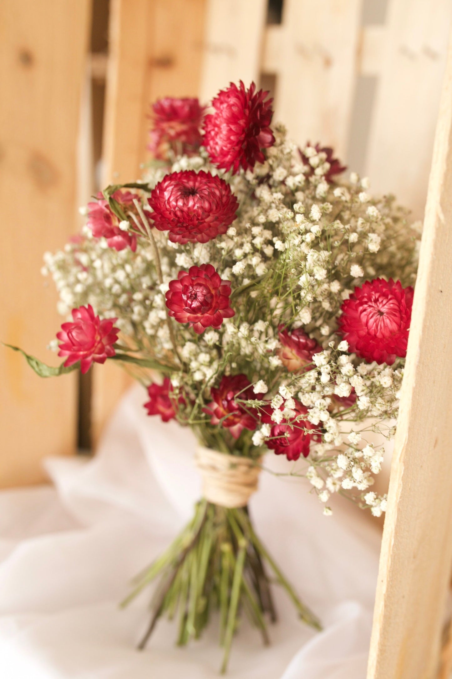 Burgundy Flower and Baby's Breath Vintage Bride Bouquet