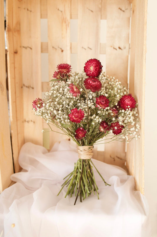 Burgundy Flower and Baby's Breath Vintage Bride Bouquet