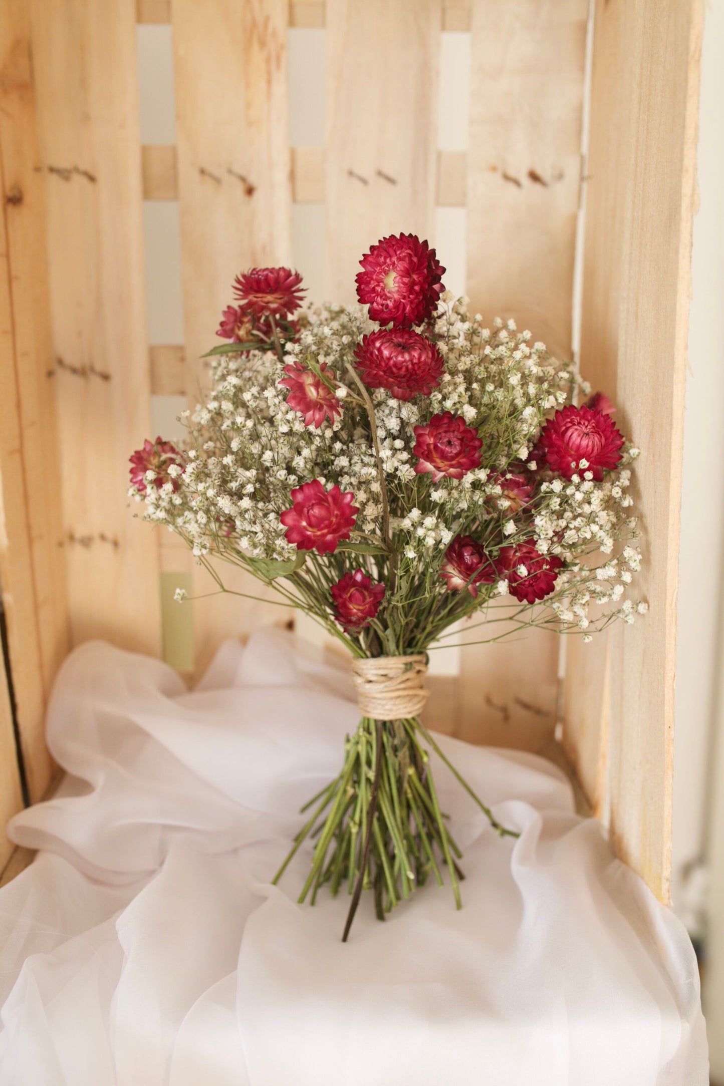 Burgundy Flower and Baby's Breath Vintage Bride Bouquet
