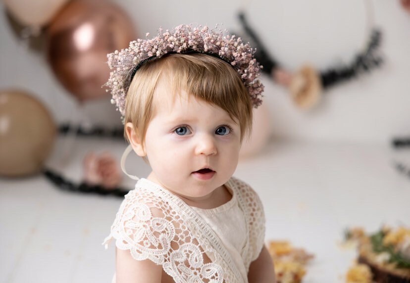 Pink Dried Gypsophila Floral Headband for Newborn