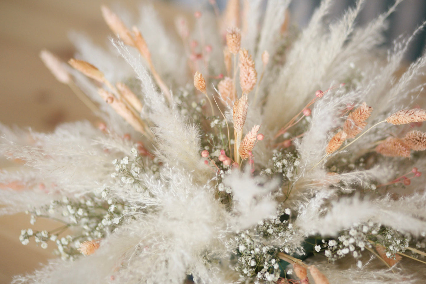 Blush Peach Colour Bouquet/ Pampas Grass and Gypsophila Bride Flower/Bridesmaids Gift/ Mom Corsage/ Flower Wreath/ Table Arrangement