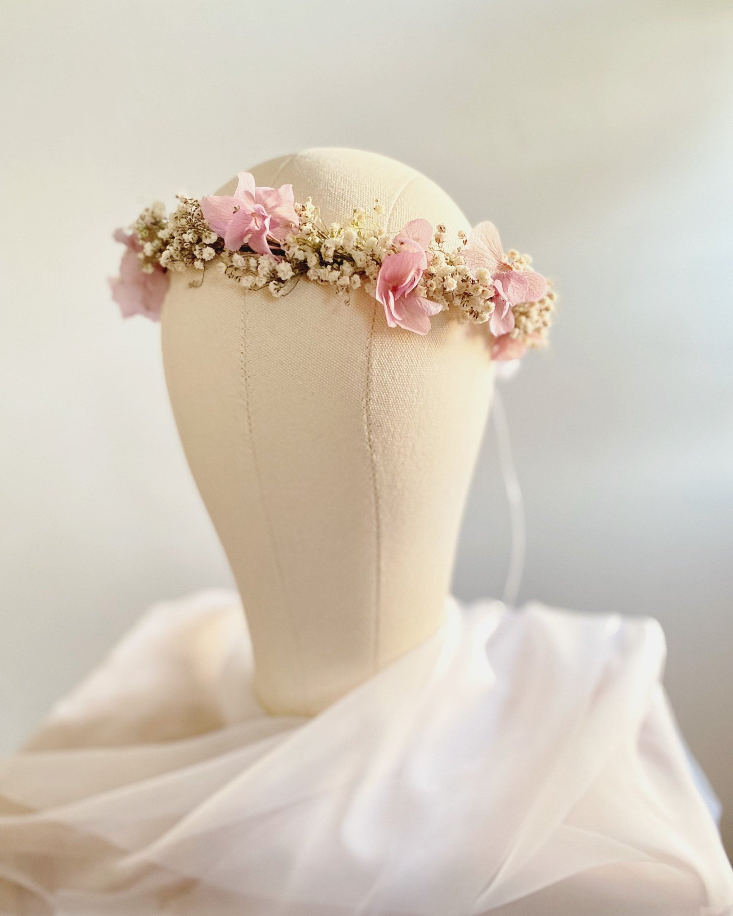 Dried Baby's Breath Bridal Crown/ Lilac Preserved Hydrangea Wreaths for Hair/Bridesmaid Headband/Headpieces for Girls/ Holly communion Halo