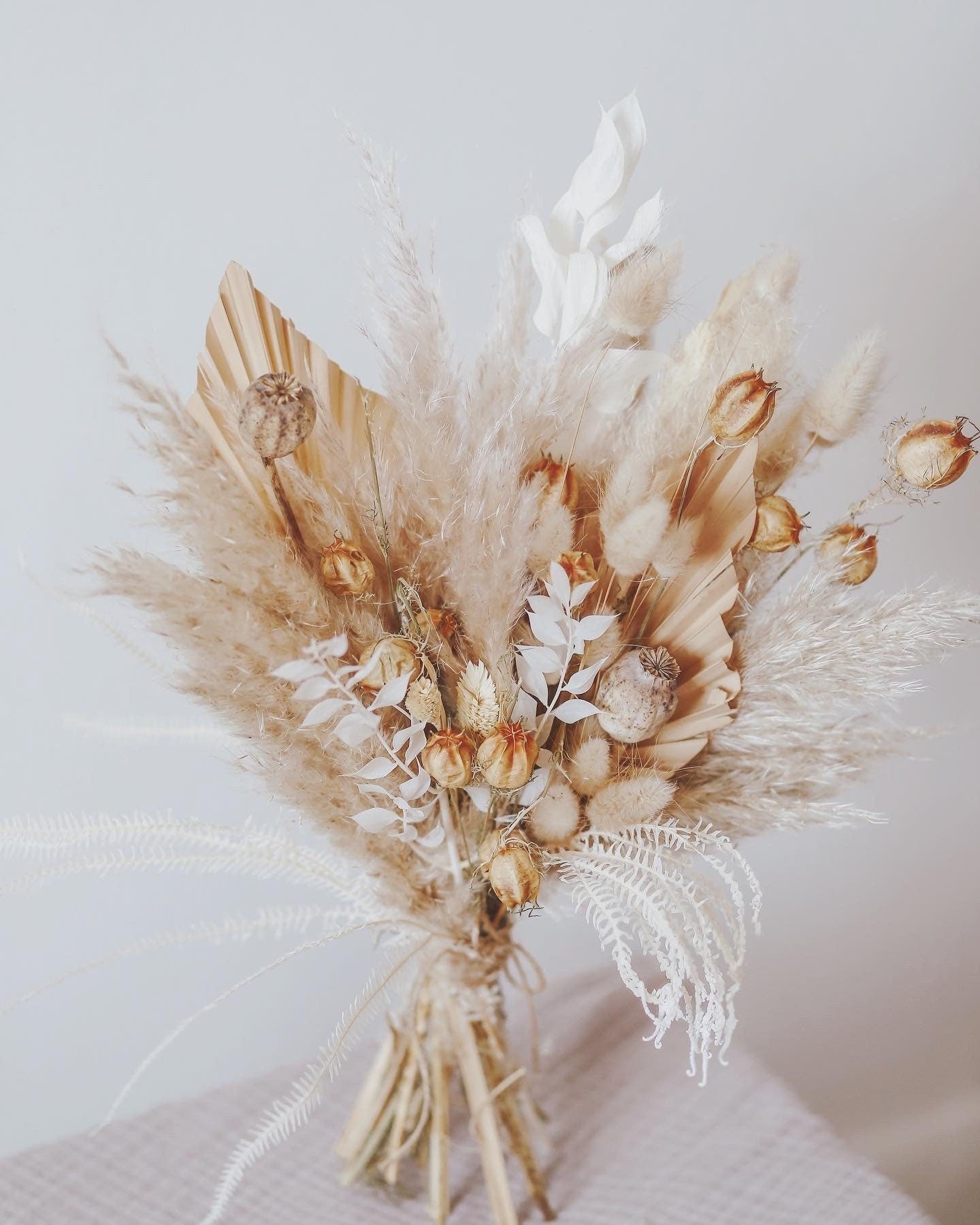 Dried Palm and Pampas Grass Bohemian Wedding Bouquet