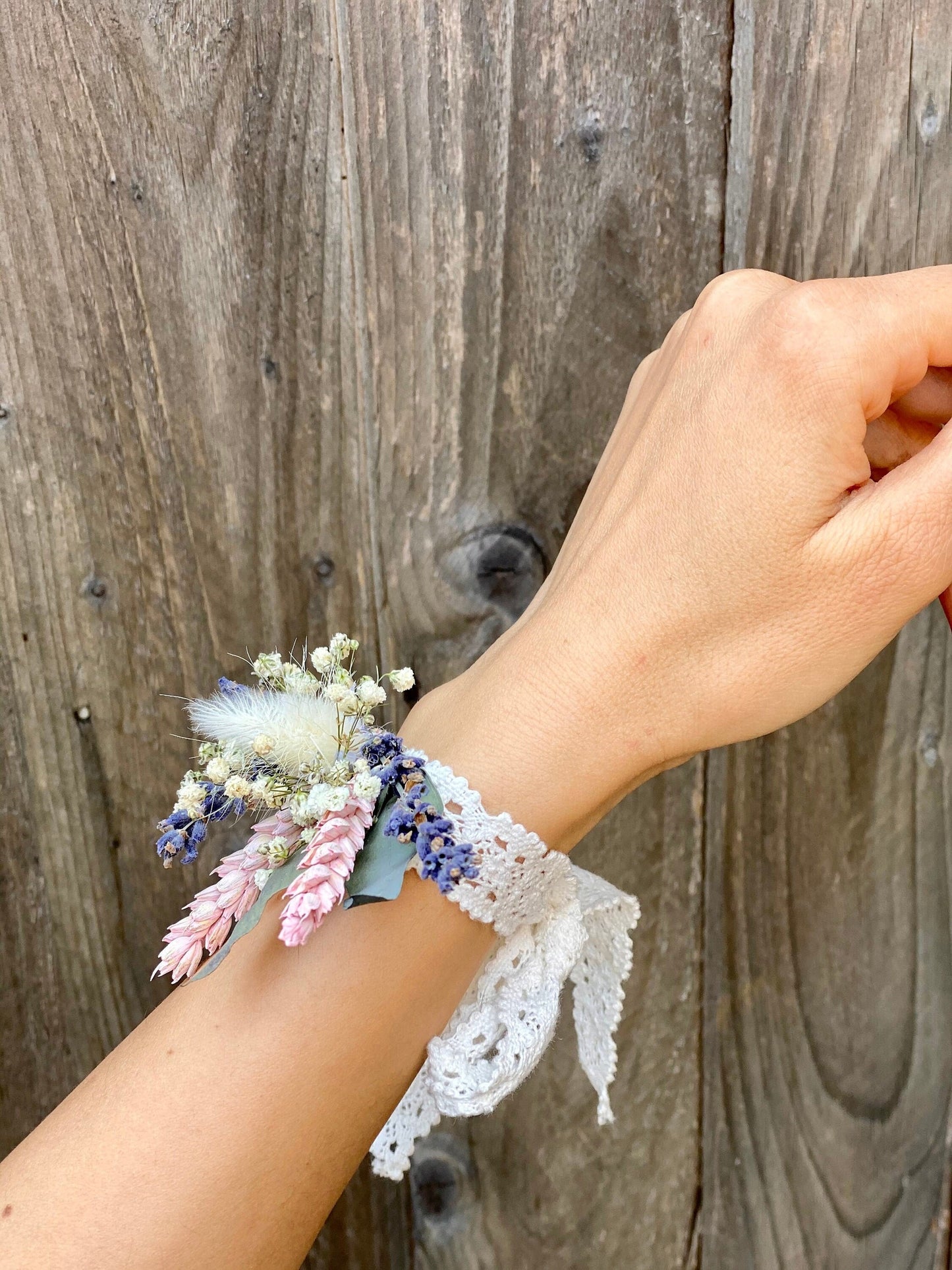 Bridesmaid wrist corsage/wristband with Lavander