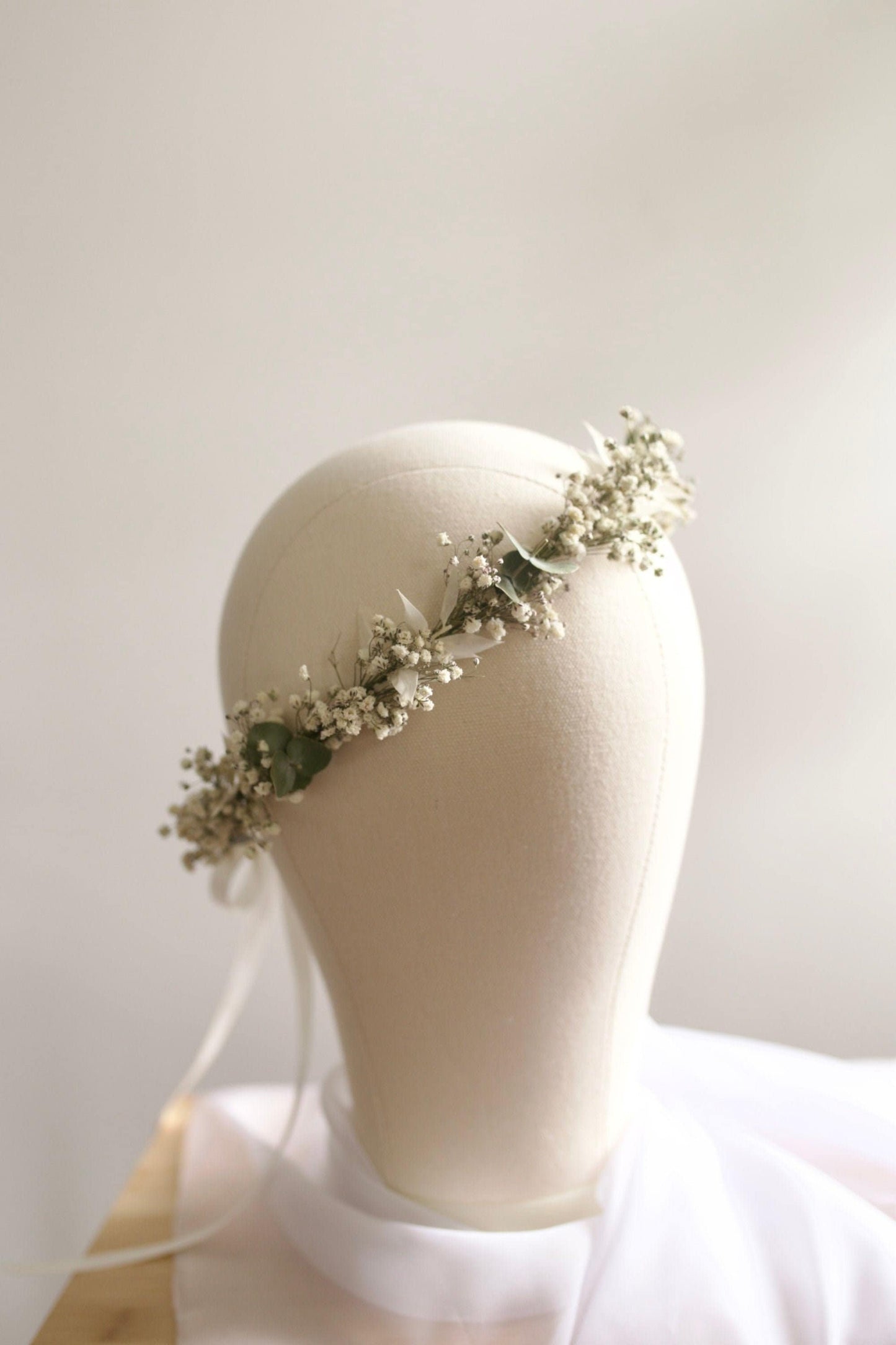 Dried Eucalyptus Wreath for Bride / Bleach Ruscus / Toddler, Bridesmaids/ Flower Girls / Rustic Wedding Flower/ Babys Breath Hair Crown