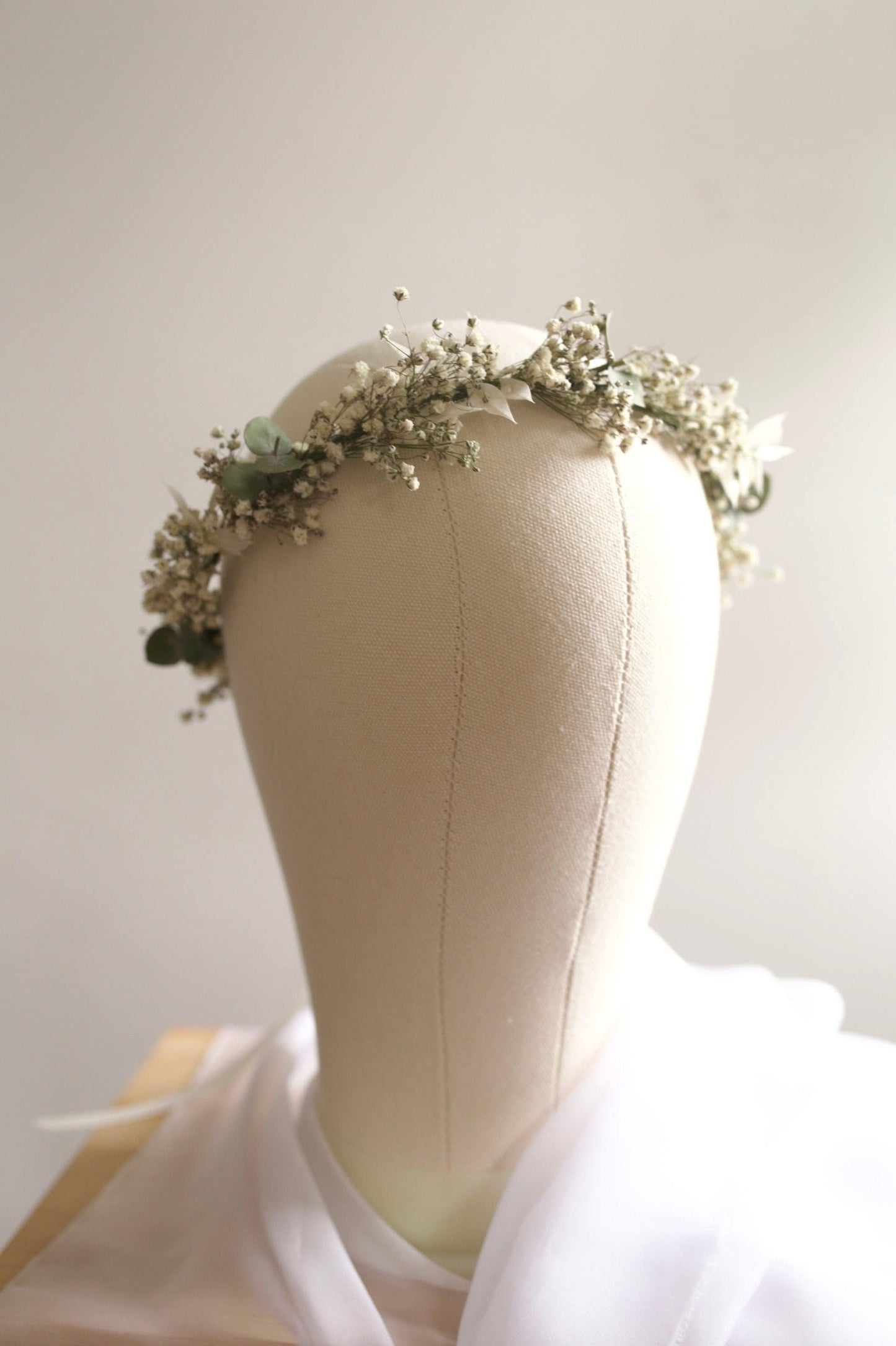 Dried Eucalyptus Wreath for Bride / Bleach Ruscus / Toddler, Bridesmaids/ Flower Girls / Rustic Wedding Flower/ Babys Breath Hair Crown