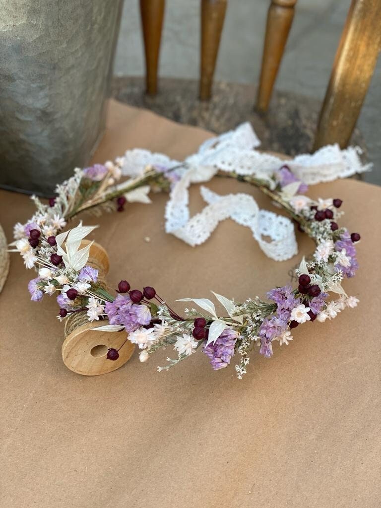 Dried Floral Crown/ / Wedding Crown/ Bridesmaids Crown/Maternity Photo Shooting/Purple Flowers/Hair Accessories