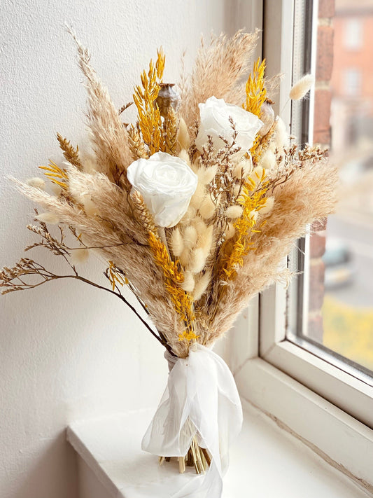 Pampas Grass Wild Yellow Flower Bridal Bouquet