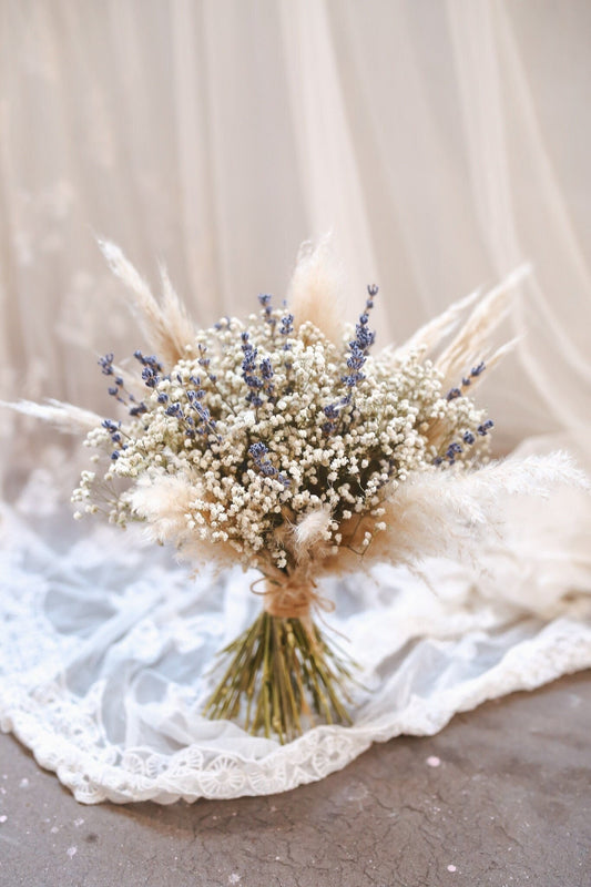 Pampas & Lavender Boho Wedding Bouquet