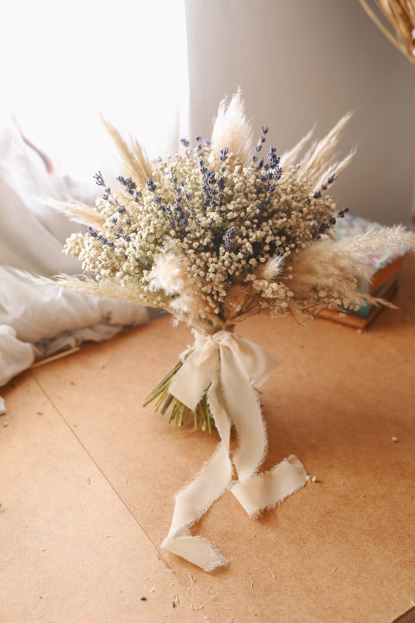 Pampas & Lavender Boho Wedding Bouquet