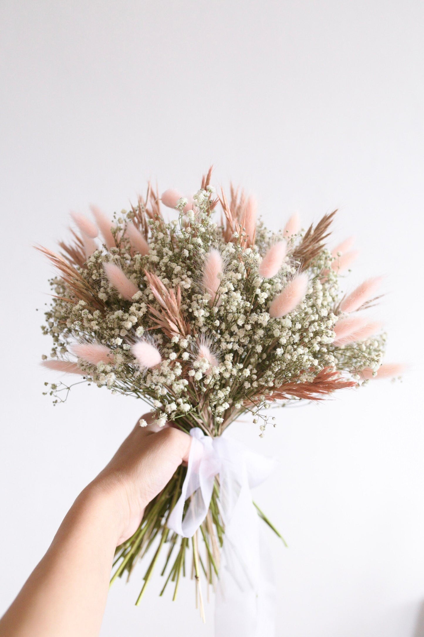 Pink Bunny Tails and Dried Gypsophila Wedding Bouquet