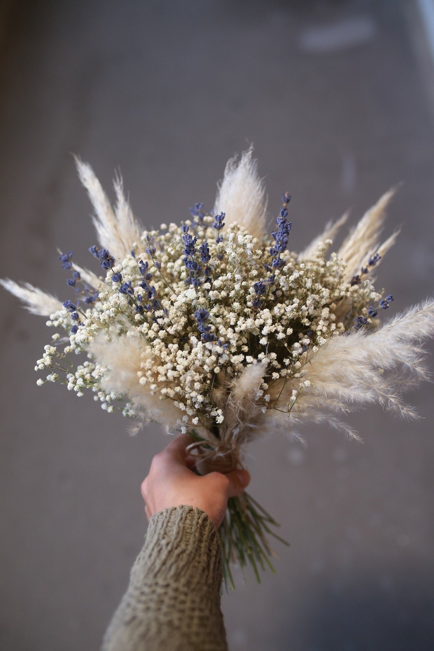 Pampas & Lavender Boho Wedding Bouquet