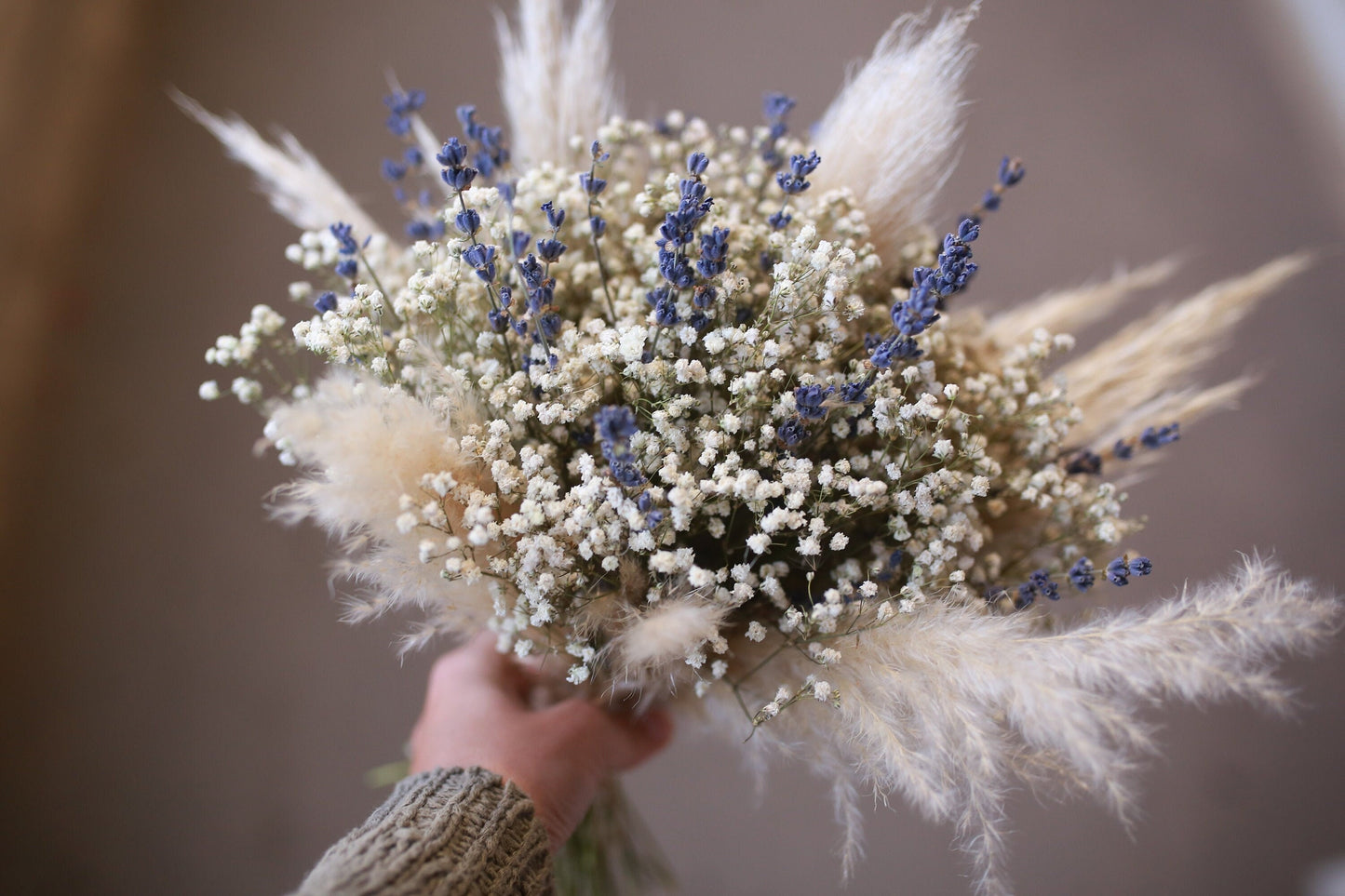 Pampas & Lavender Boho Wedding Bouquet