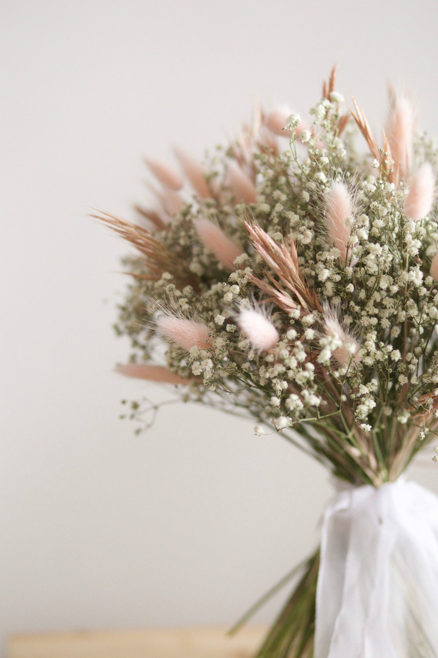 Pink Bunny Tails and Dried Gypsophila Wedding Bouquet