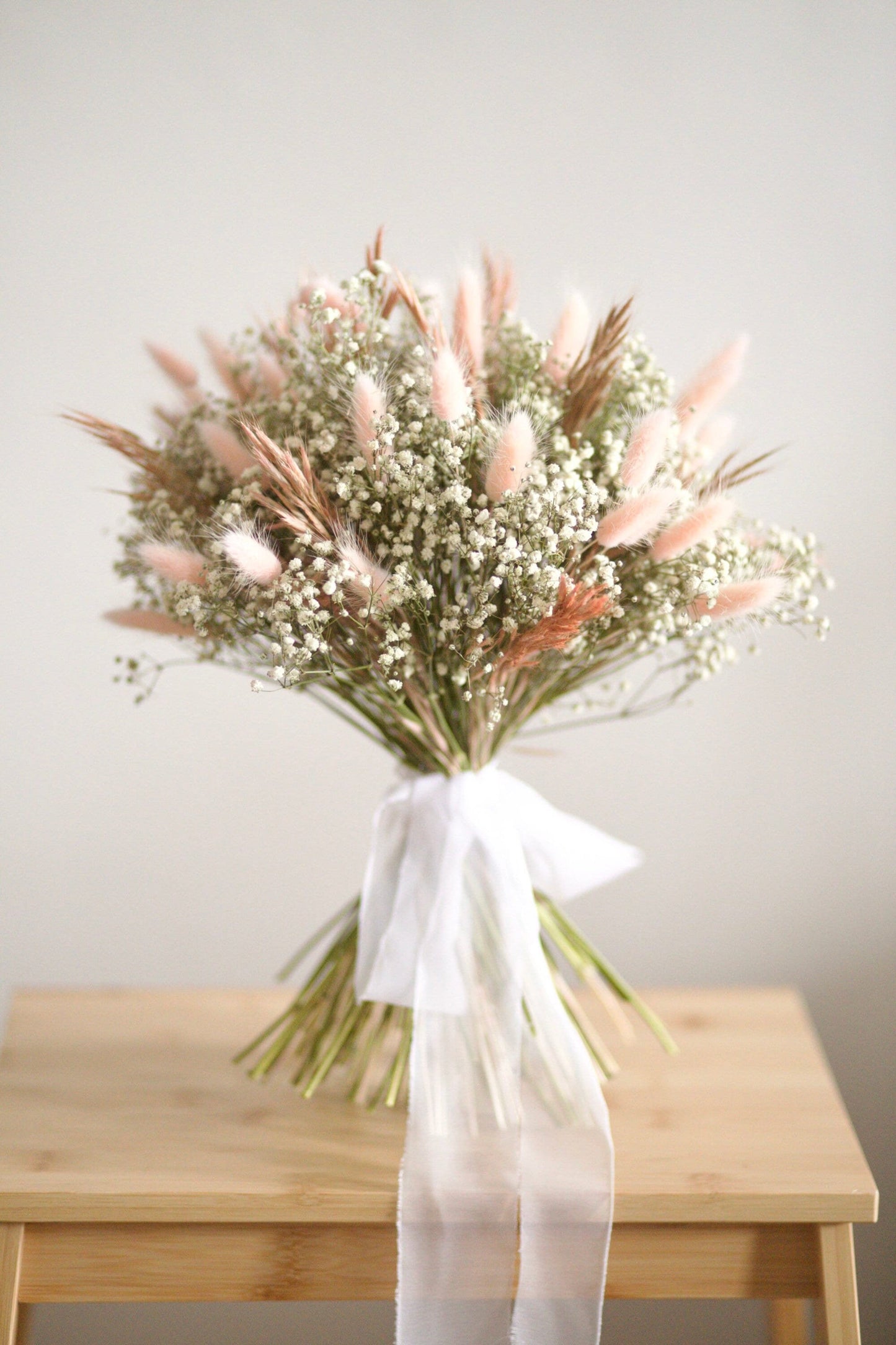 Pink Bunny Tails and Dried Gypsophila Wedding Bouquet