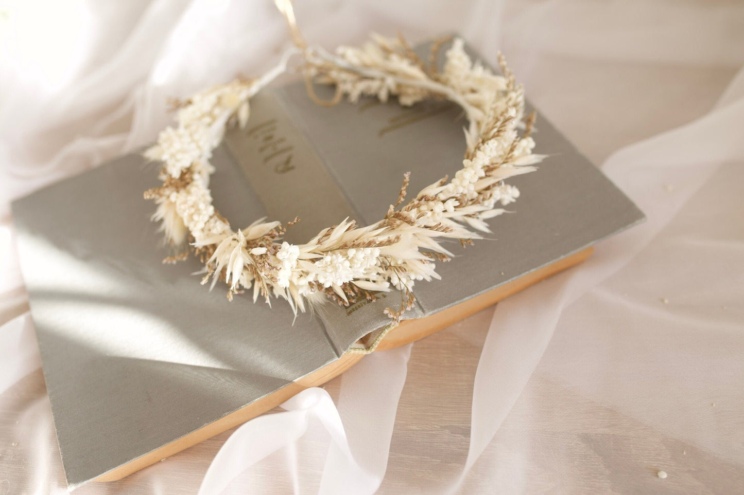 White Bohemian Dried Hair Wreath