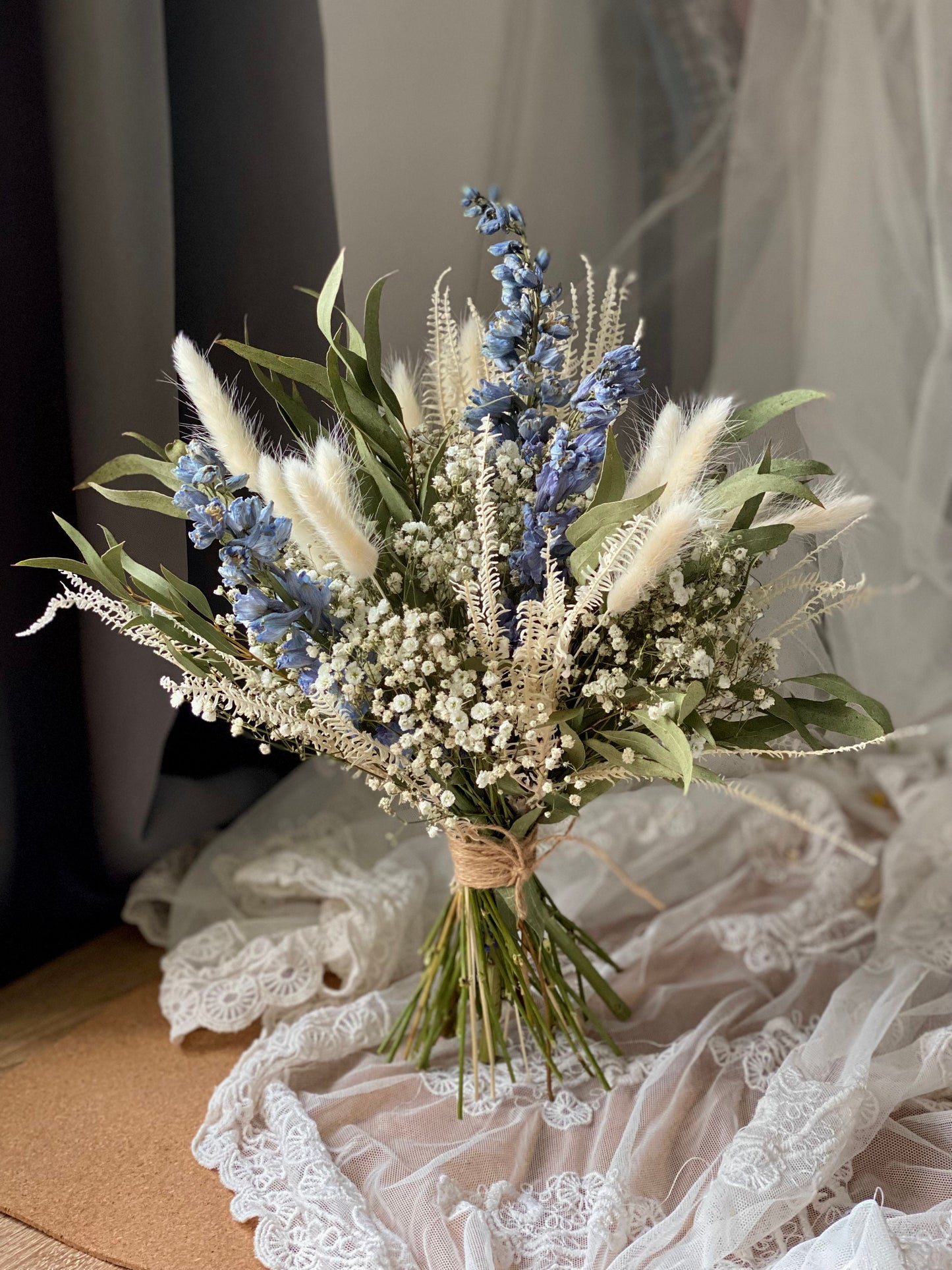 Dried Delphinium and Baby's Breath Bouquet