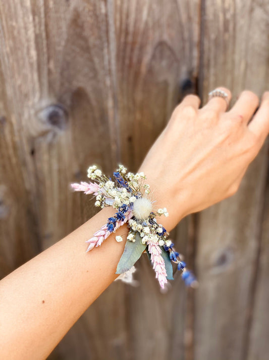 Bridesmaid wrist corsage/wristband with Lavander