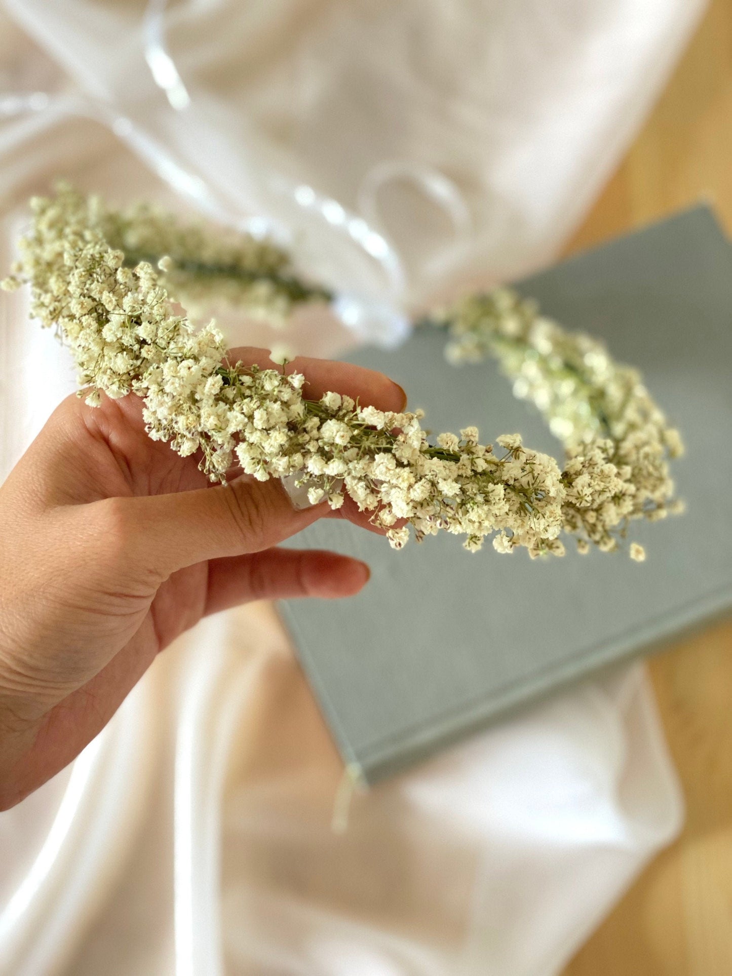 Babies Breath Floral Wreath | Dried Gypsophila Headpiece | Baptism Hair Accessories | Christening Gift For Girl| Bridesmaids Hair