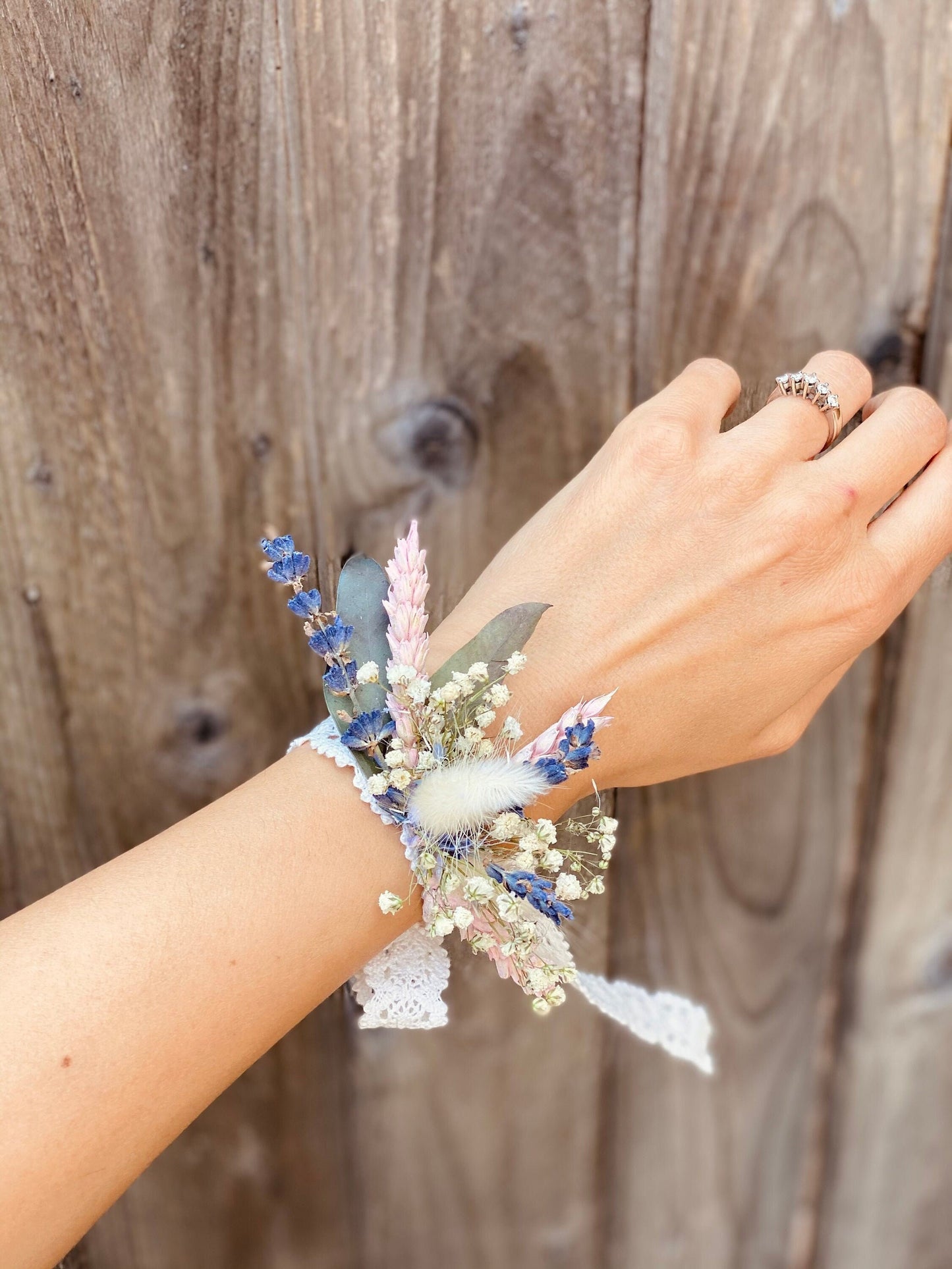 Bridesmaid wrist corsage/wristband with Lavander