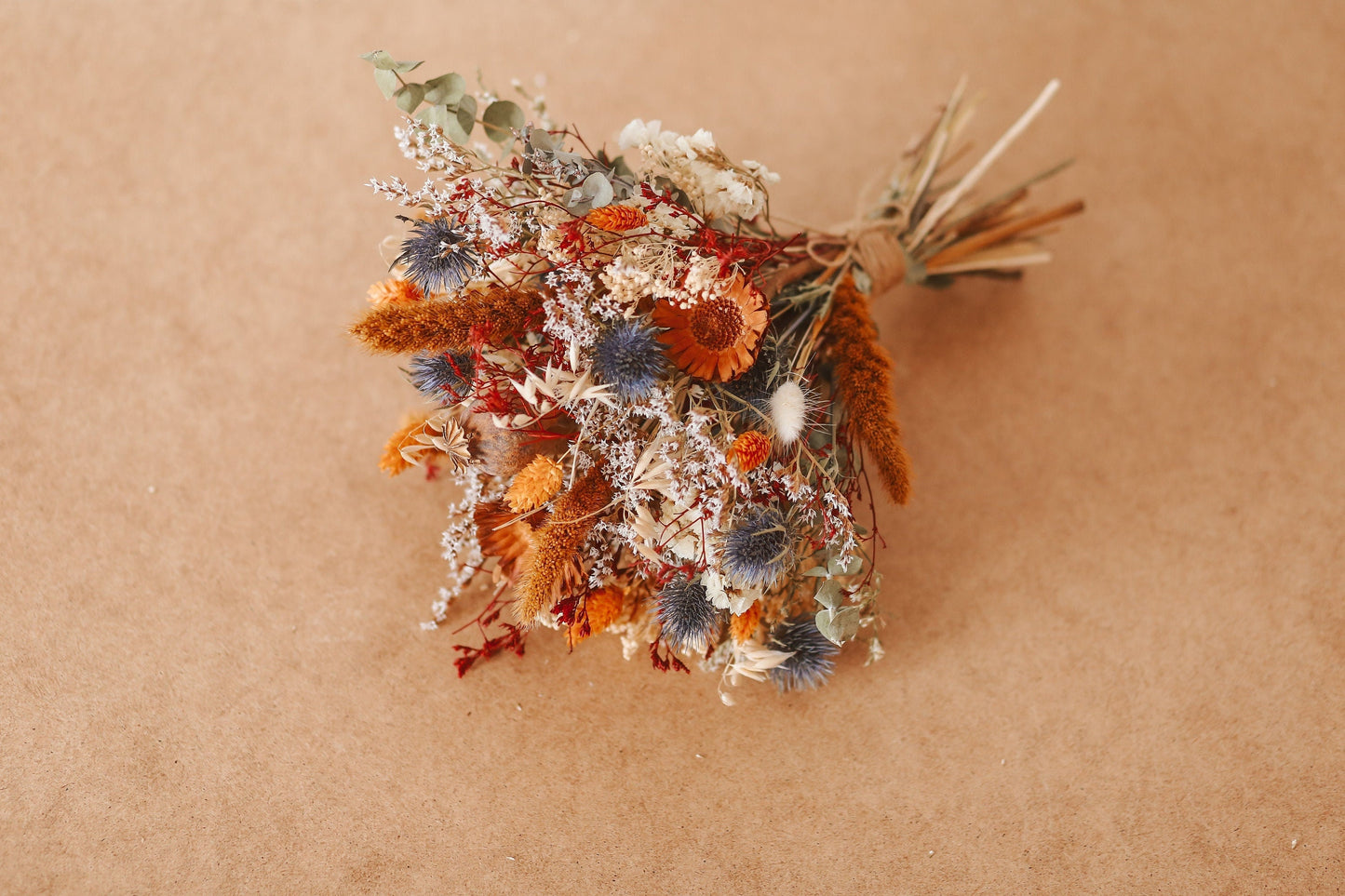 Autumn Burnt Orange and Thistle Bouquet / Dried Bridal Wedding Flower/ Autumn Wedding/ Winter Boho Wedding Flower/Burgundy and Eucalyptus