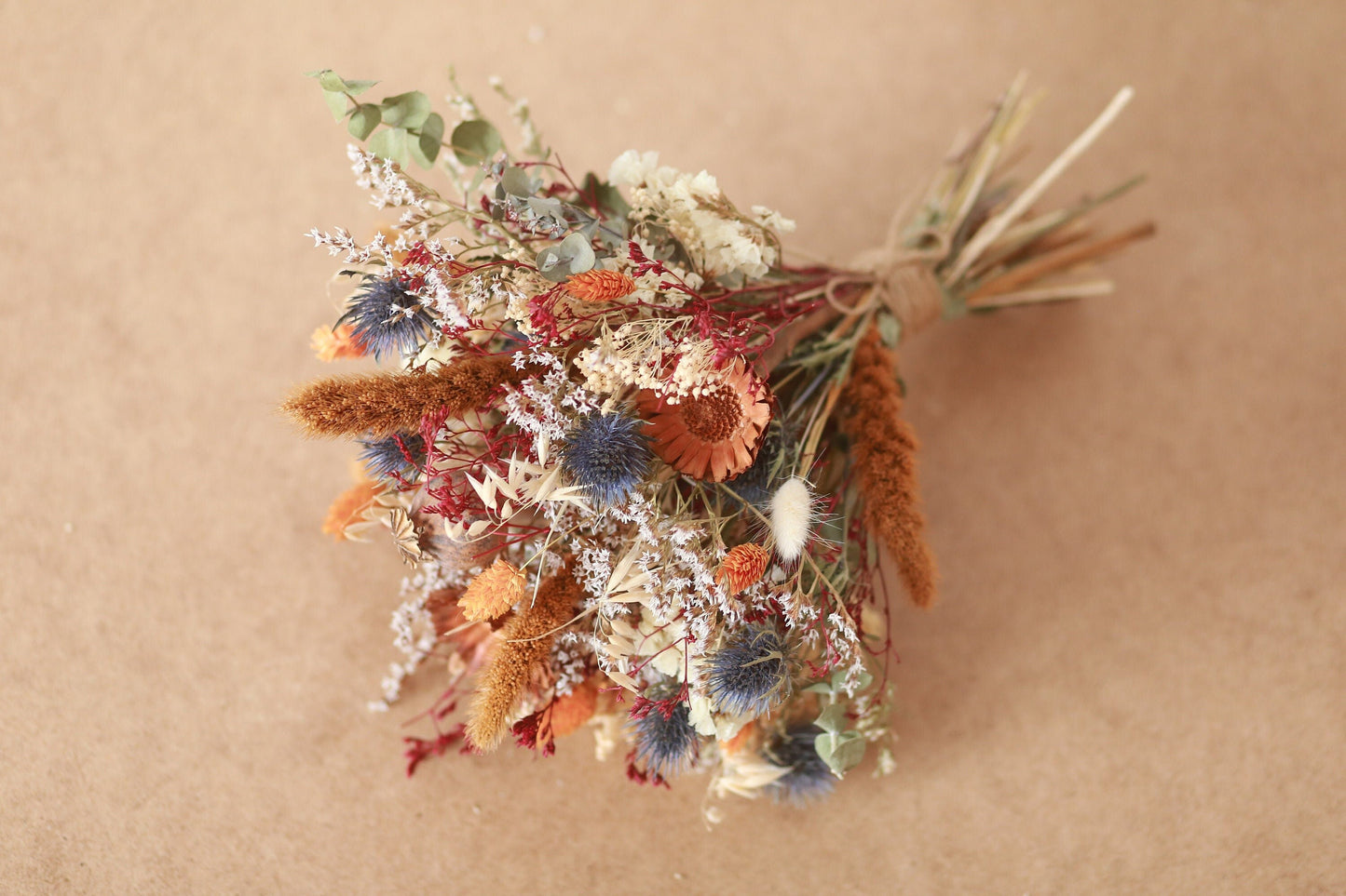 Autumn Burnt Orange and Thistle Bouquet / Dried Bridal Wedding Flower/ Autumn Wedding/ Winter Boho Wedding Flower/Burgundy and Eucalyptus