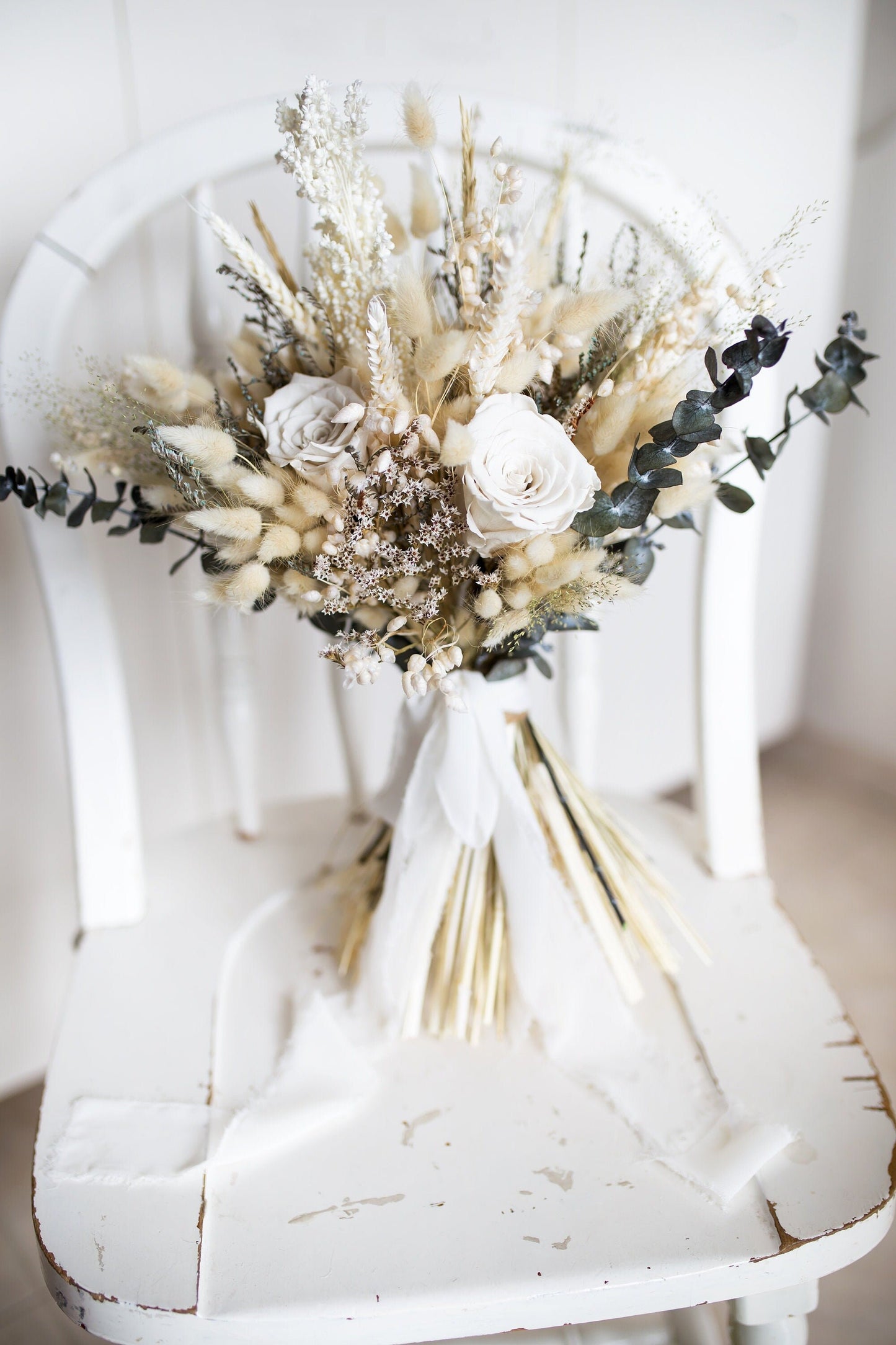 Dried Bridal Bouquet and Bridesmaids/Flowergirl accessories /Bouquet Eucalyptus Bouquet