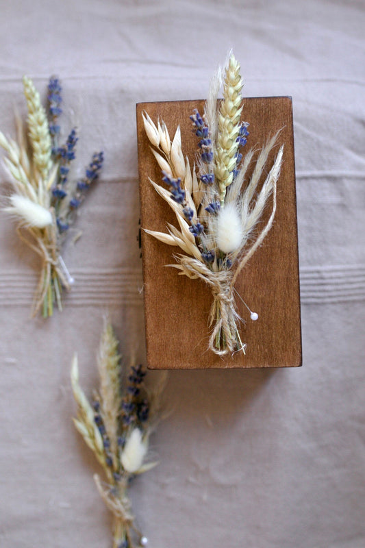 Lavender Boutonniere and Pampas Grass Buttonholes