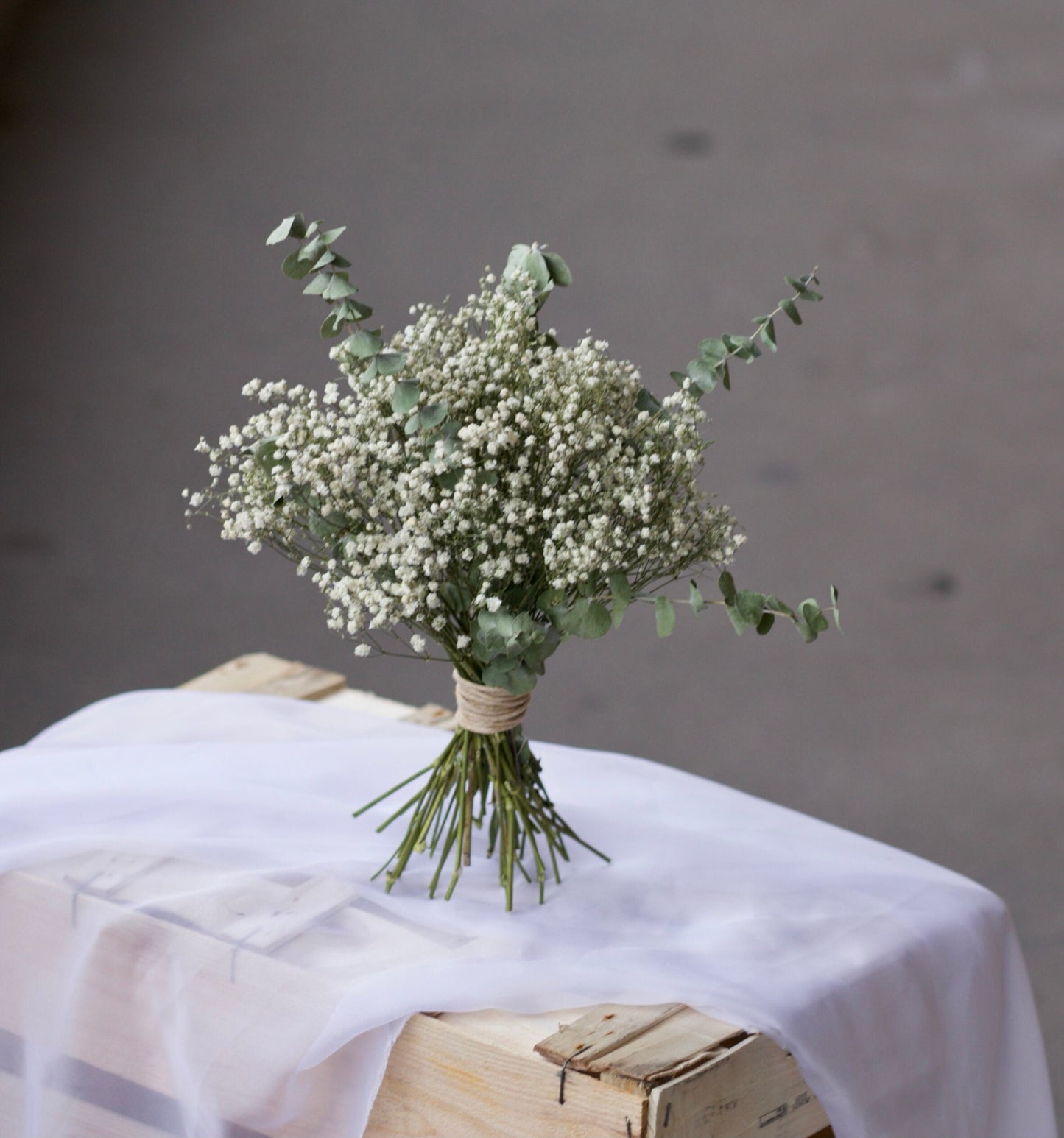 Eucalyptus and Babies Breath Bride Bouquet