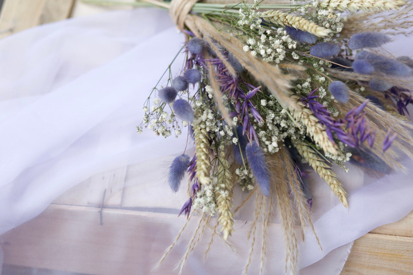 Purple  Grass  Dried Babies Breath Wedding Bouquet