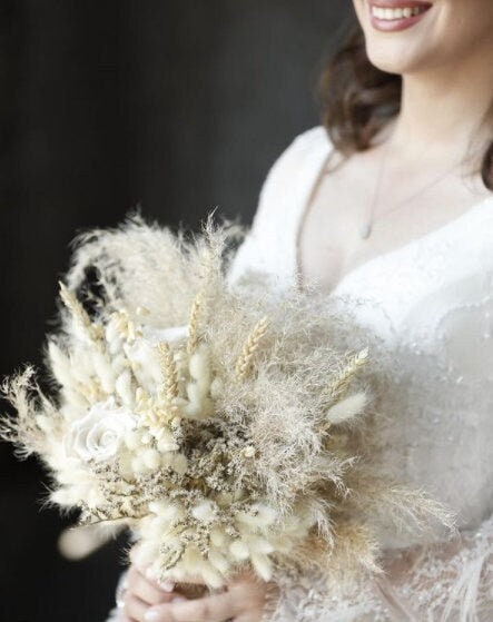 Pampas Grass Bouquet White Rose Bouquet