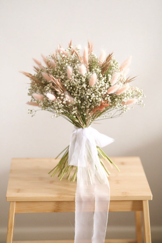 Pink Bunny Tails and Dried Gypsophila Wedding Bouquet