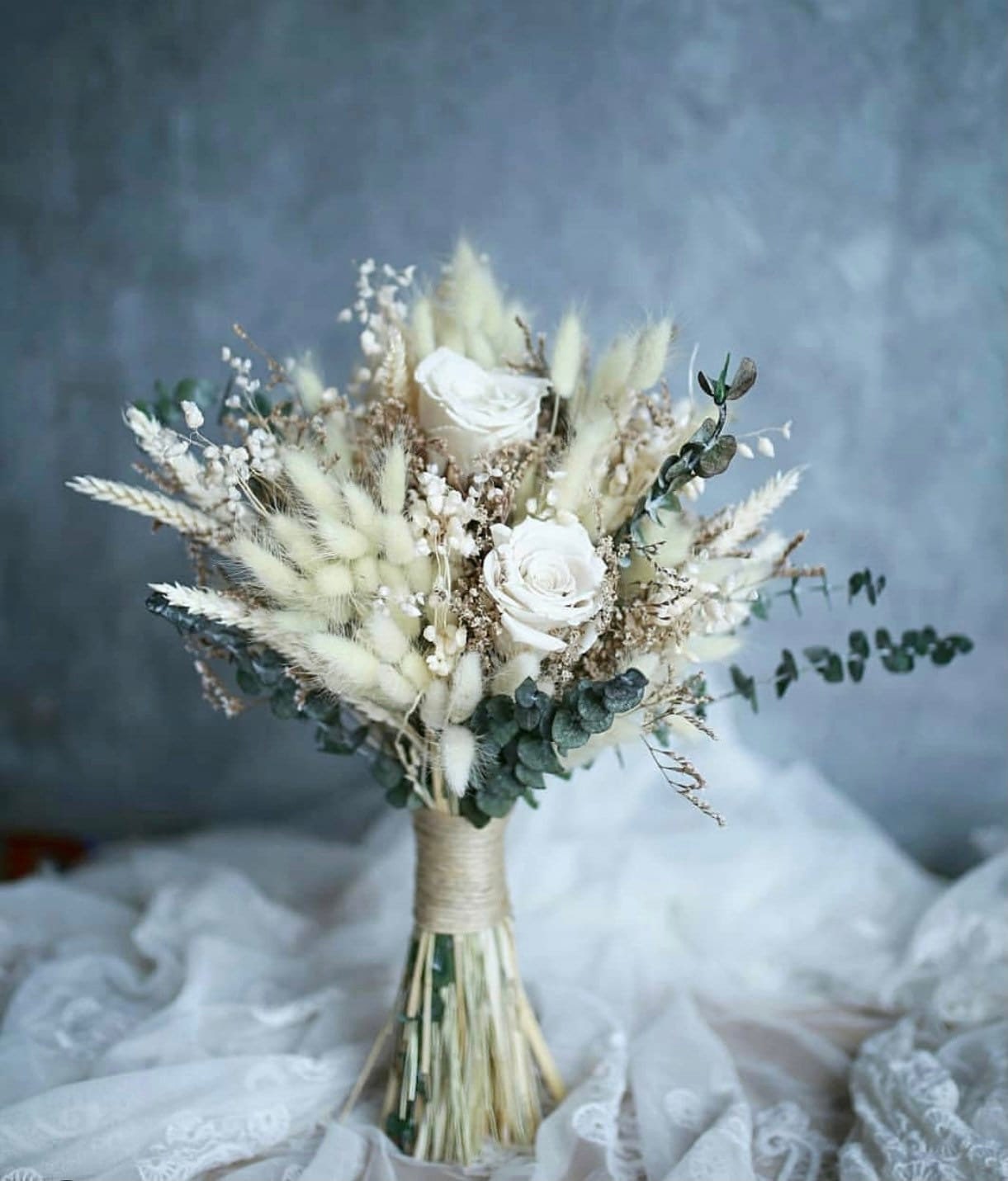 White Preserved Rose Bridal Bouquet