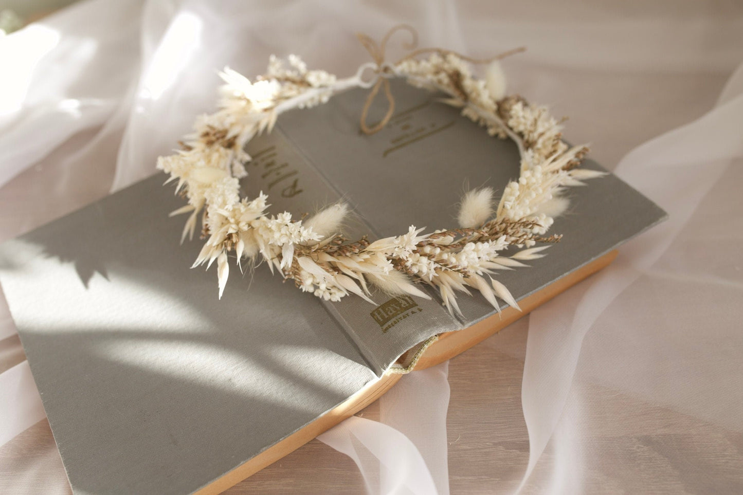 White Bohemian Dried Hair Wreath