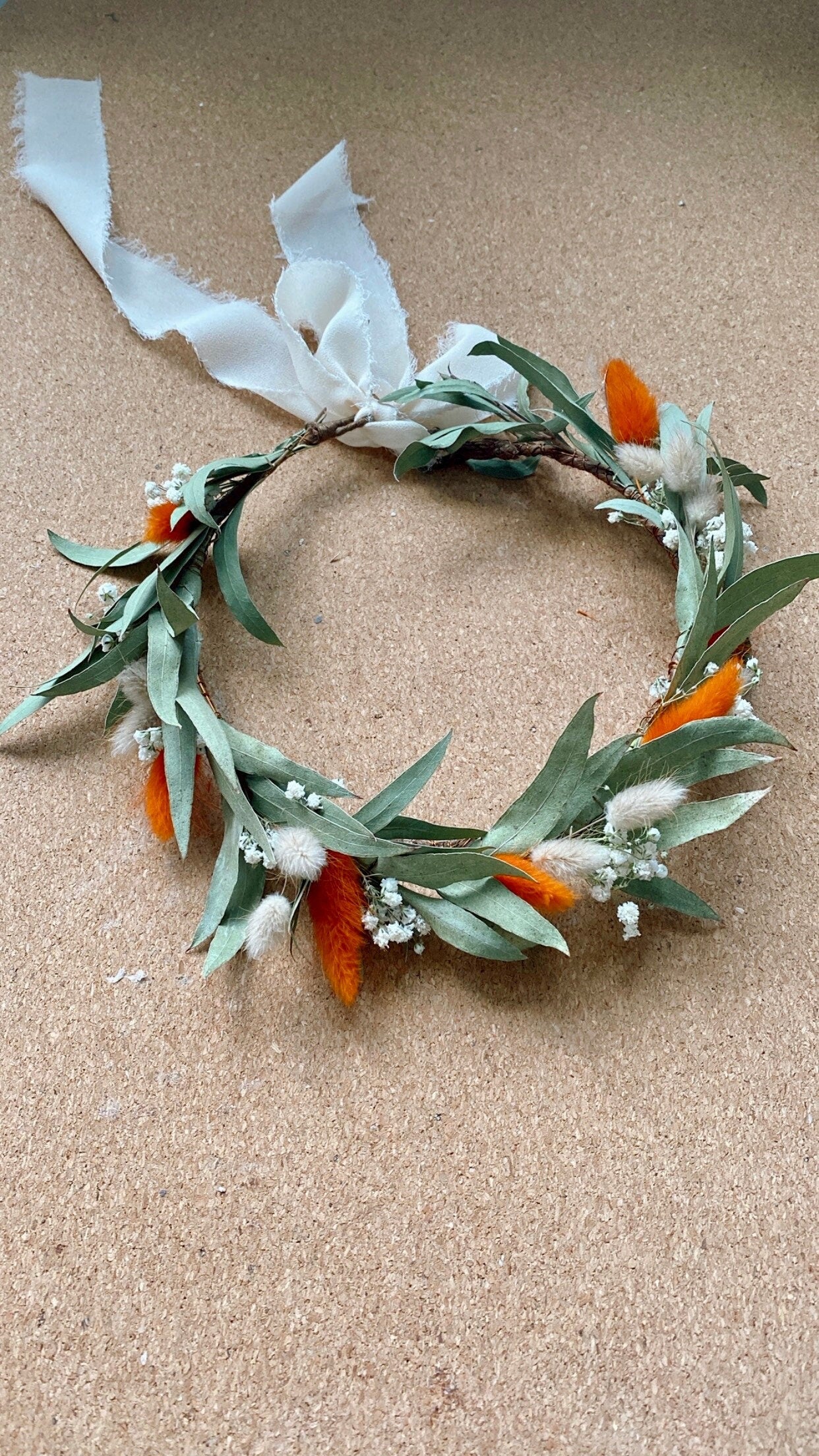 Burnt Orange/ Eucalyptus Wreath for Bride /Bridesmaids/ Flower Girls / Rustic Wedding Flower/ Babys  Breath Hair Crown / Floral Head Pieces