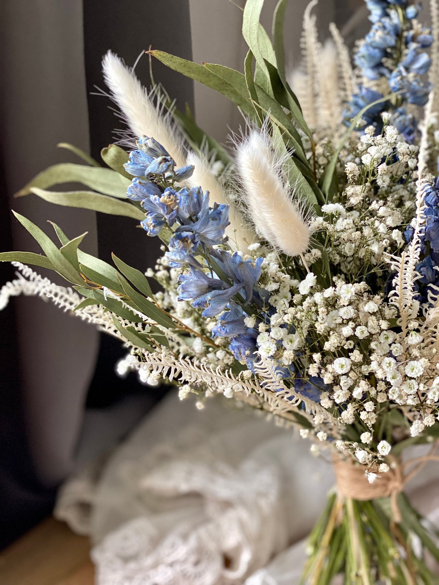 Dried Delphinium and Baby's Breath Bouquet