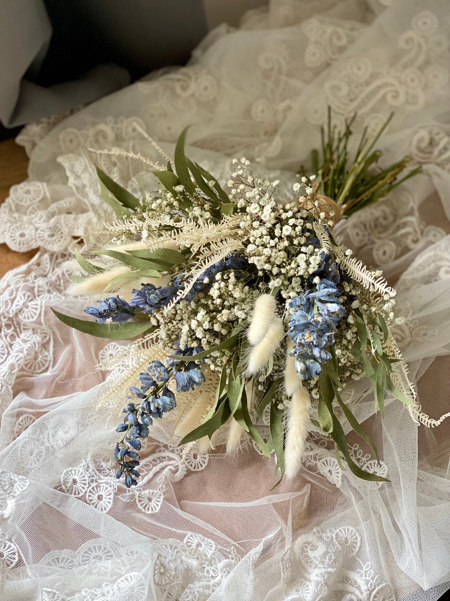 Dried Delphinium and Baby's Breath Bouquet