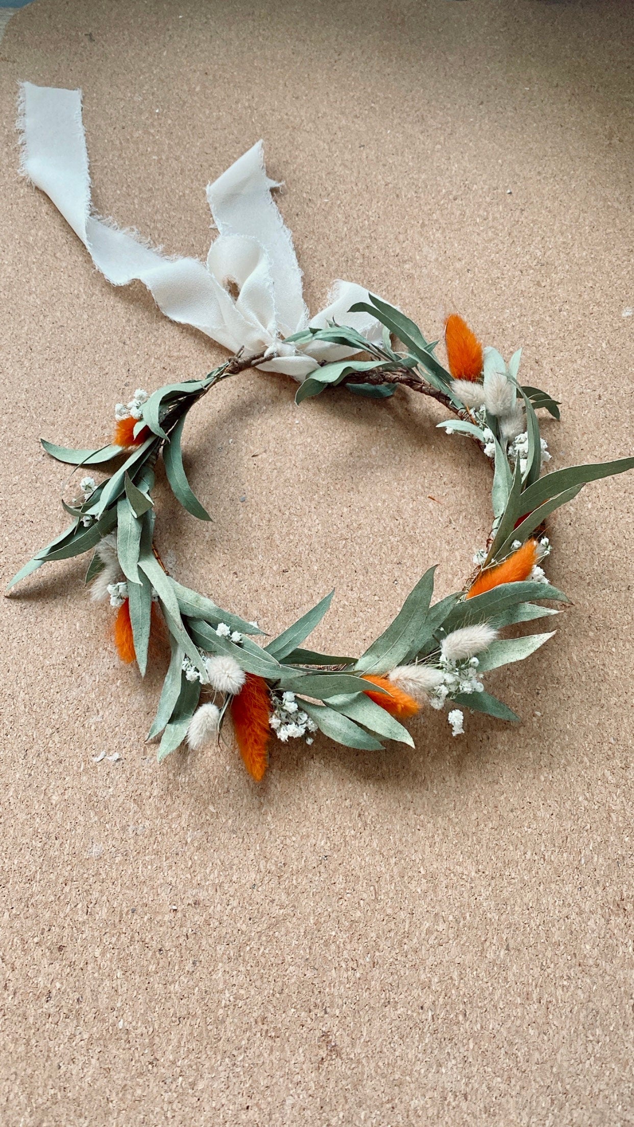 Burnt Orange/ Eucalyptus Wreath for Bride /Bridesmaids/ Flower Girls / Rustic Wedding Flower/ Babys  Breath Hair Crown / Floral Head Pieces