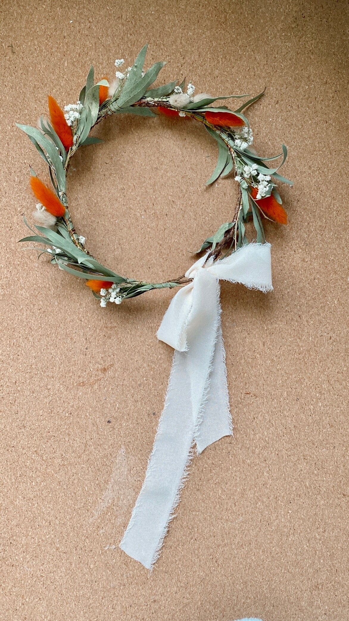 Burnt Orange/ Eucalyptus Wreath for Bride /Bridesmaids/ Flower Girls / Rustic Wedding Flower/ Babys  Breath Hair Crown / Floral Head Pieces