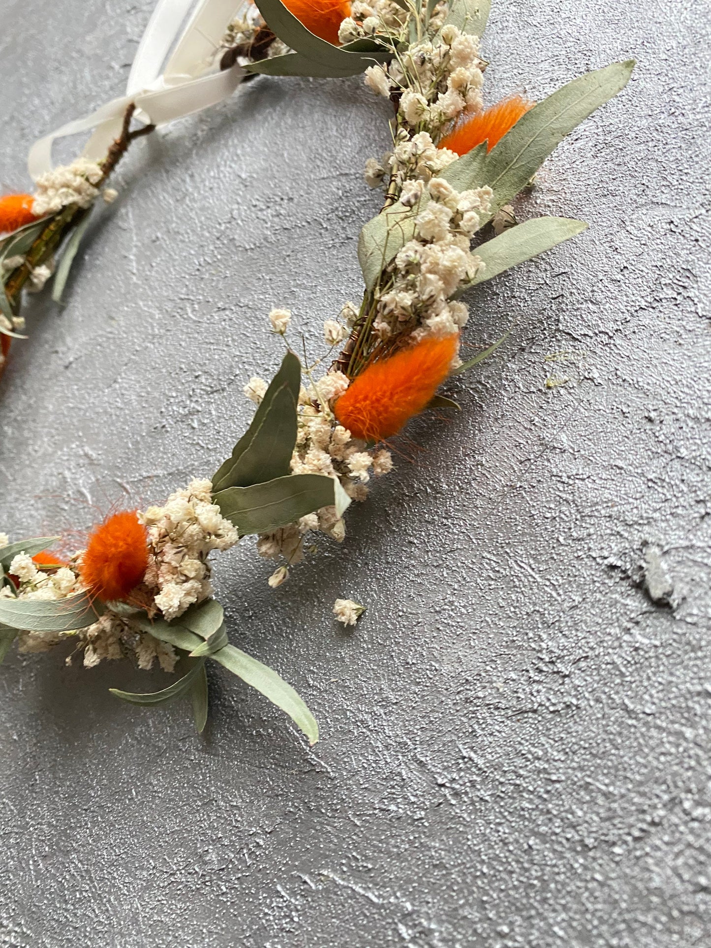 Burnt Orange Wreath for Bride /Bridesmaids/ Flower Girls / Rustic Wedding Flower/ Babys  Breath Hair Crown / Floral Head Pieces